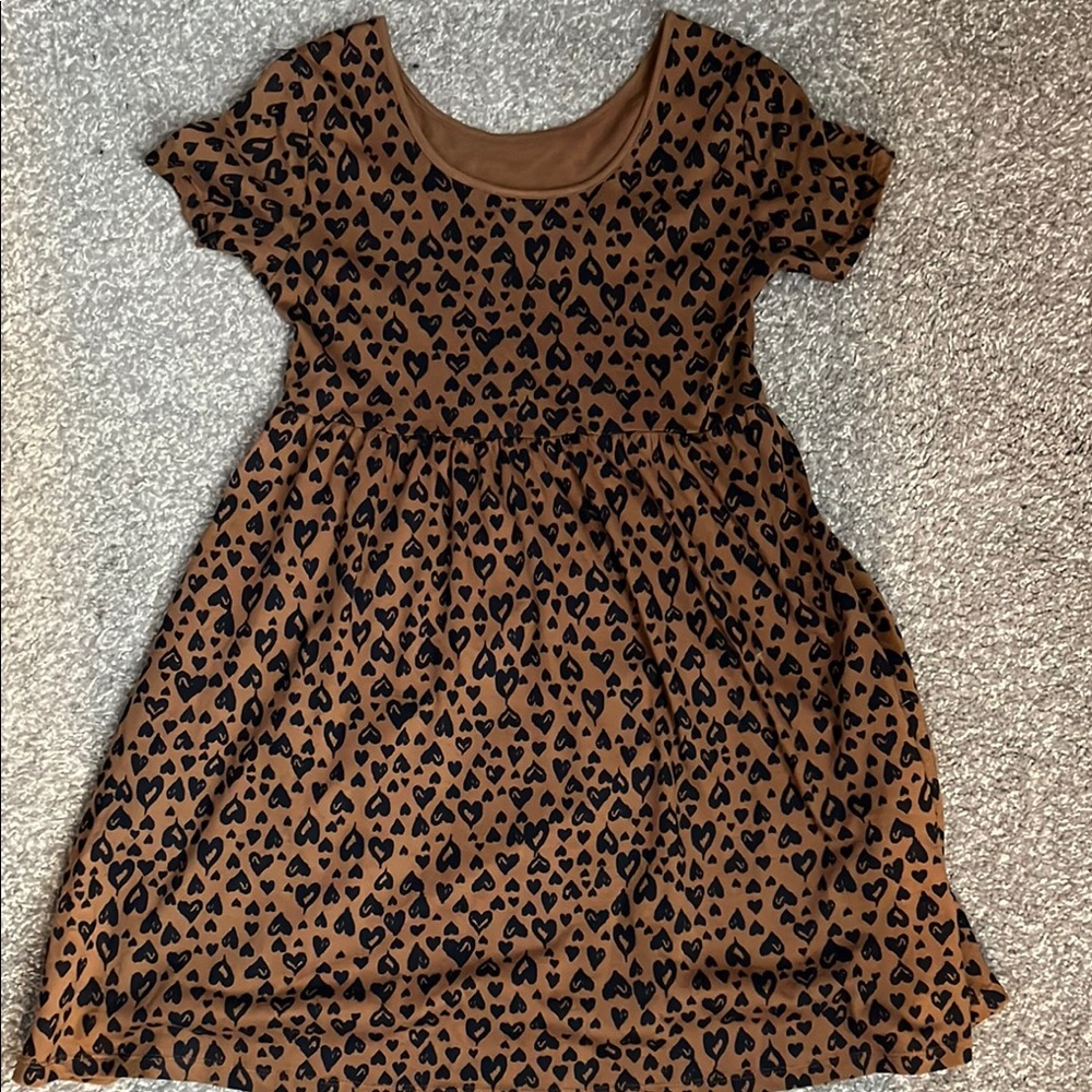 Brown and Black Heart Pattern Kids Dress